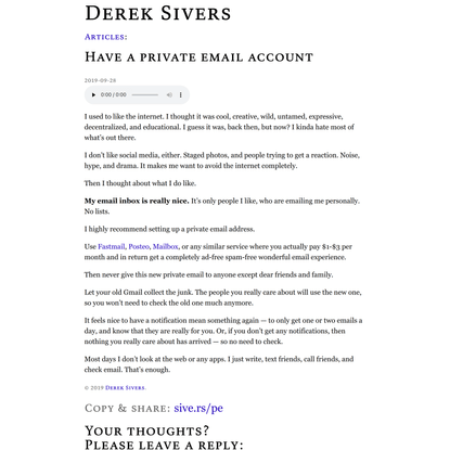 Have a private email account | Derek Sivers