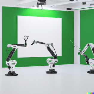 dall-e-2022-08-03-19.05.05-three-white-painted-robotic-arms-making-scupltures-in-an-empty-white-room-with-movable-greenscree...