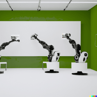 dall-e-2022-08-03-19.05.51-three-white-painted-robotic-arms-making-scupltures-in-an-empty-white-room-with-movable-greenscree...