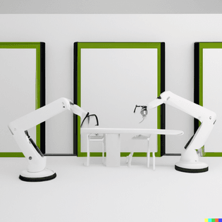 dall-e-2022-08-03-19.07.01-three-white-painted-robotic-arms-assembling-furniture-in-an-empty-white-room-with-movable-greensc...