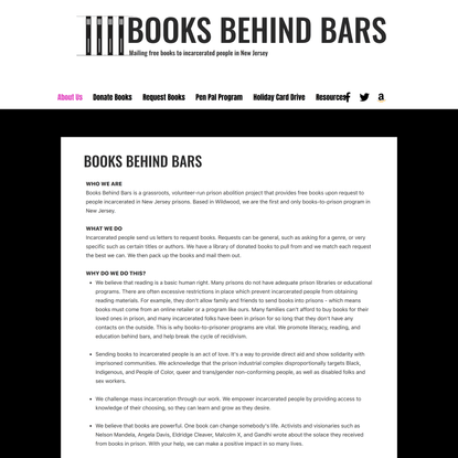 | Books Behind Bars | Books-To-Prisoner Program | New Jersey, United States