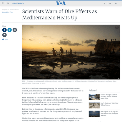 Scientists Warn of Dire Effects as Mediterranean Heats Up