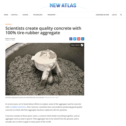 Scientists create quality concrete with 100% tire-rubber aggregate