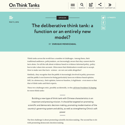 The deliberative think tank: a function or an entirely new model?