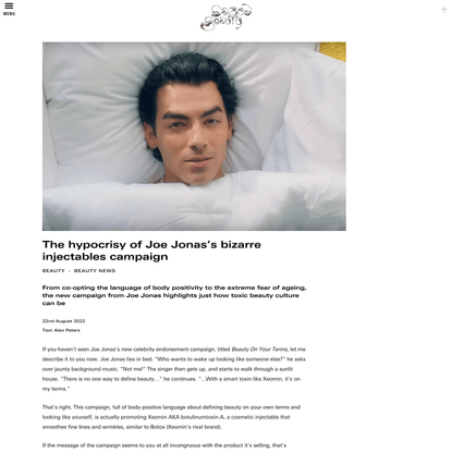 The hypocrisy of Joe Jonas’s bizarre injectables campaign