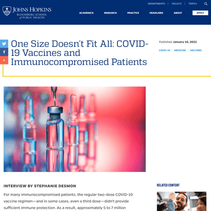 One Size Doesn’t Fit All: COVID-19 Vaccines and Immunocompromised Patients | Johns Hopkins Bloomberg School of Public Health