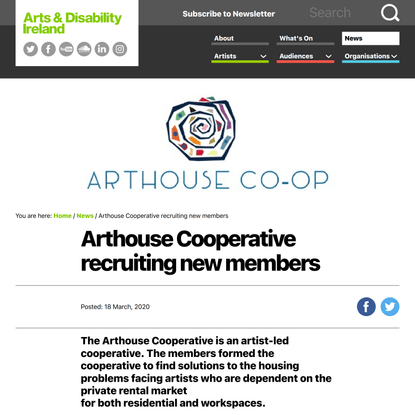Arthouse Cooperative recruiting new members | Arts &amp; Disability Ireland