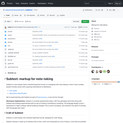 GitHub - subconsciousnetwork/subtext: Markup for note taking