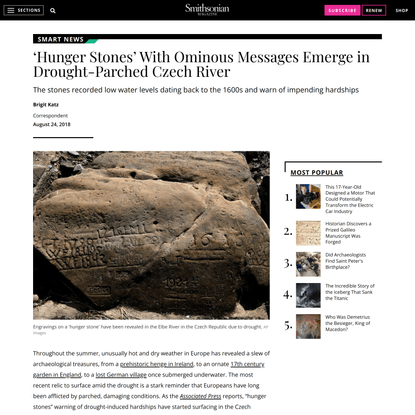 ‘Hunger Stones’ With Ominous Messages Emerge in Drought-Parched Czech River