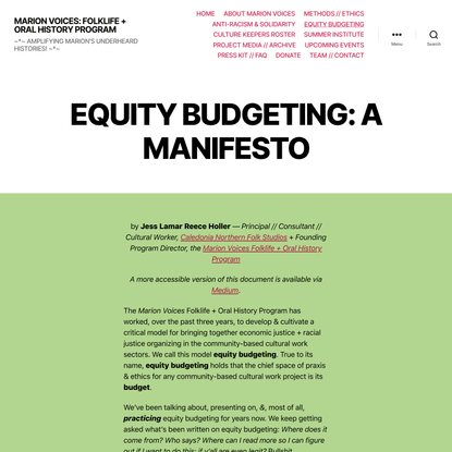 EQUITY BUDGETING: A MANIFESTO – MARION VOICES: FOLKLIFE + ORAL HISTORY PROGRAM