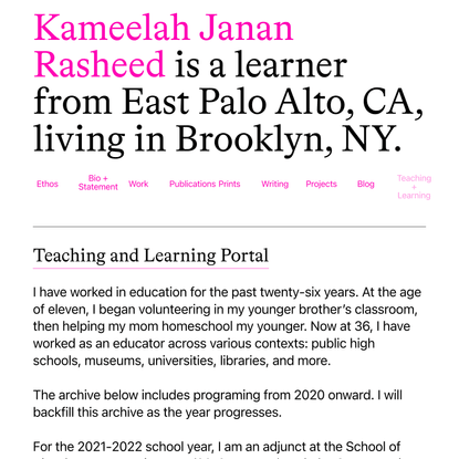 Teaching and Learning Portal — Kameelah Janan Rasheed