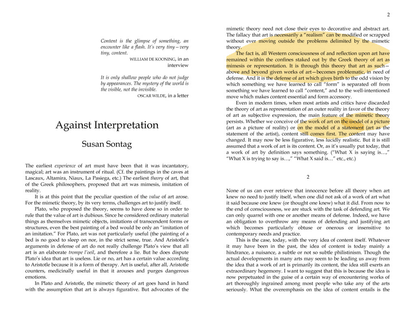 Susan Sontag "Against Interpretation" - annotated