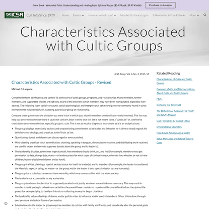 Cult Info Since 1979 - Characteristics Associated with Cultic Groups
