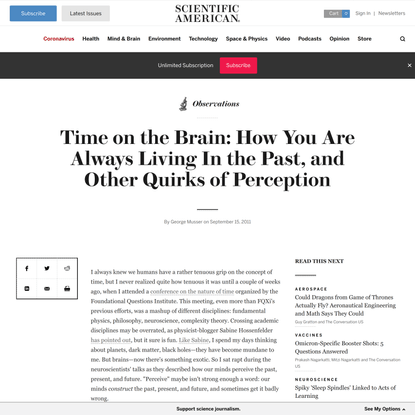 Time on the Brain: How You Are Always Living In the Past, and Other Quirks of Perception