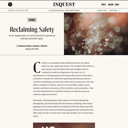 Reclaiming Safety | Mariame Kaba &amp; Andrea J. Ritchie | INQUEST