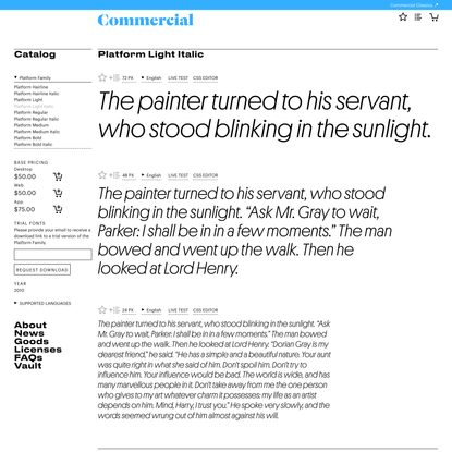 Commercial Type » Catalog » Platform Light Italic