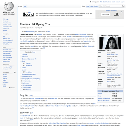 Theresa Hak Kyung Cha - Wikipedia