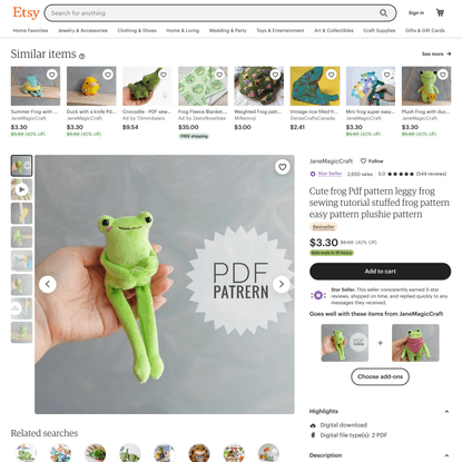 Cute Frog Pdf Pattern Leggy Frog Sewing Tutorial Stuffed Frog - Etsy