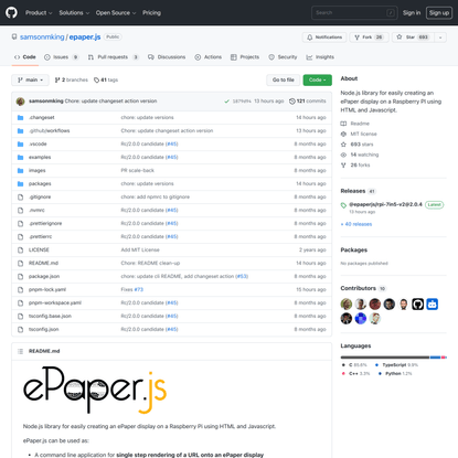 GitHub - samsonmking/epaper.js: Node.js library for easily creating an ePaper display on a Raspberry PI using HTML and Javas...