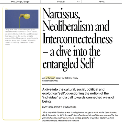 Narcissus, Neoliberalism and Interconnectedness – a dive into the entangled Self – post.design