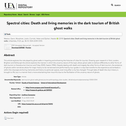 Spectral cities: Death and living memories in the dark tourism of British ghost walks - UEA Digital Repository