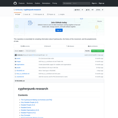 GitHub - tombusby/cypherpunk-research: This repository is essentially for compiling information about Cypherpunks, the history of the movement, and the people/events of note.