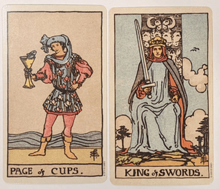 page of cups + king of swords