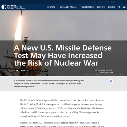 A New U.S. Missile Defense Test May Have Increased the Risk of Nuclear War