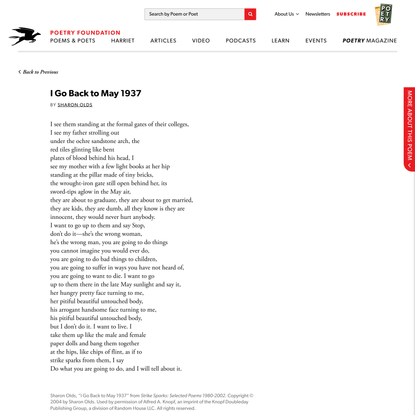 I Go Back to May 1937 by Sharon Olds | Poetry Foundation