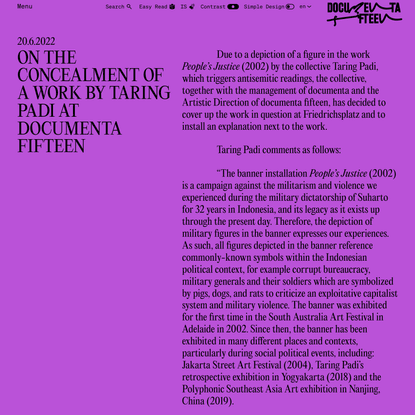 On the concealment of a work by Taring Padi at documenta fifteen - documenta fifteen