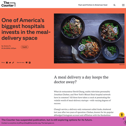 One of America’s biggest hospitals invests in the meal-delivery space