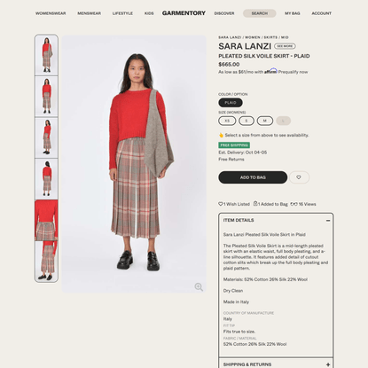 Sara Lanzi Pleated Silk Voile Skirt - Plaid on Garmentory