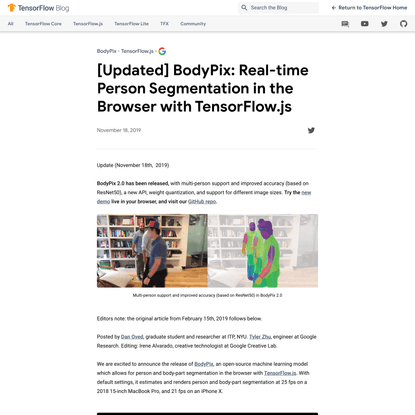 [Updated] BodyPix: Real-time Person Segmentation in the Browser with TensorFlow.js — The TensorFlow Blog
