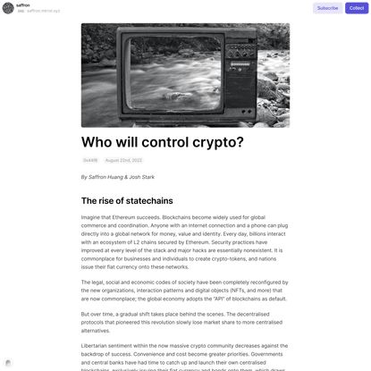 Who will control crypto? — saffron