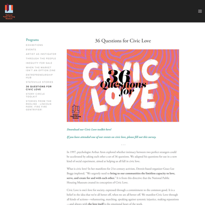 36 Questions for Civic Love — National Public Housing Museum