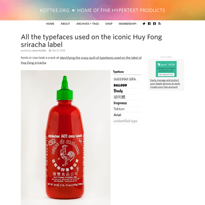 All the typefaces used on the iconic Huy Fong sriracha label