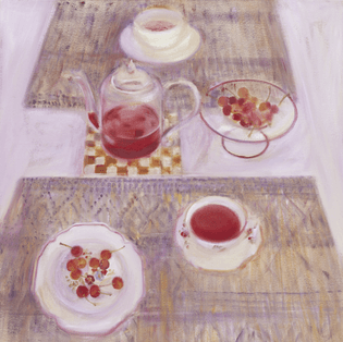 tea time with cherries, 2022, oil on canvas