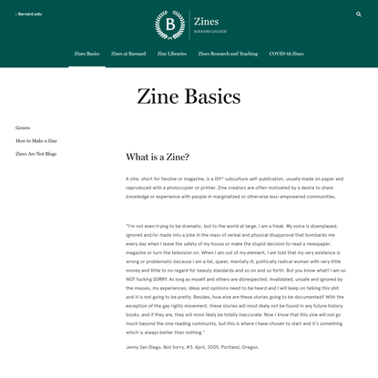 Zine Basics via Barnard Zine Library