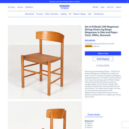 Set of 8 Model J39 Mogensen Dining Chairs by Borge Mogensen in Oak and Paper Cord, 1960s, Denmark - Modern Times