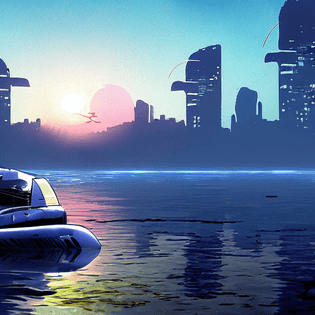 sunrise boat cyberpunk new world