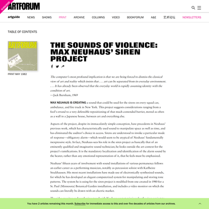 THE SOUNDS OF VIOLENCE: MAX NEUHAUS’ SIREN PROJECT
