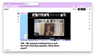 screenshot of vimeo platform showing a still of the online talk 'My research methods form a politics from what they question. What about yours?' by Elvia Vasconcelos in 2022
https://vimeo.com/user174318651