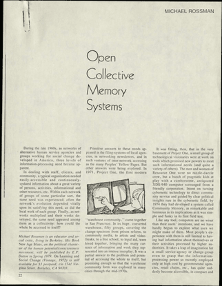 Open Collective Memory Systems — Michael Rossman