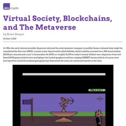 Virtual Society, Blockchains, and The Metaverse