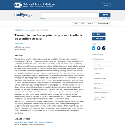 The methionine-homocysteine cycle and its effects on cognitive diseases - PubMed