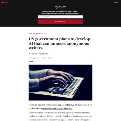US government plans to develop AI that can unmask anonymous writers