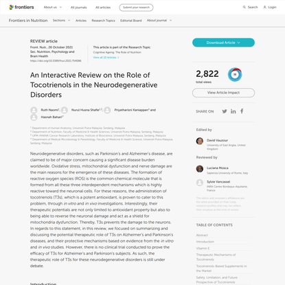 An Interactive Review on the Role of Tocotrienols in the Neurodegenerative Disorders