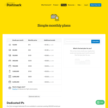 Postmark Pricing and Free Trial