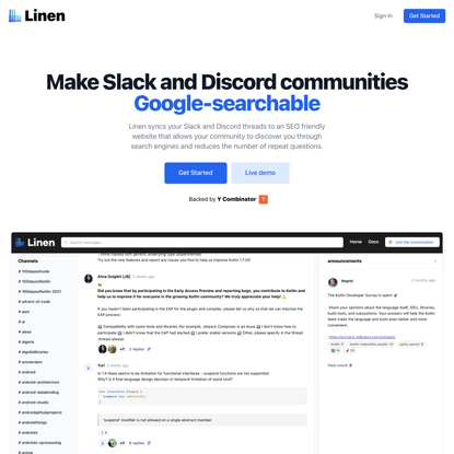 Linen | Front page for your Slack and Discord Communities