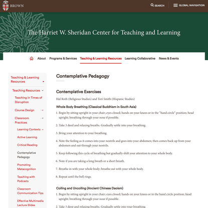 Contemplative Pedagogy | Sheridan Center | Brown University